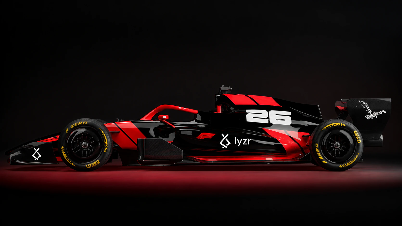 Red and black single-seater race car in profile, raw AI generation compared with the corrected livery